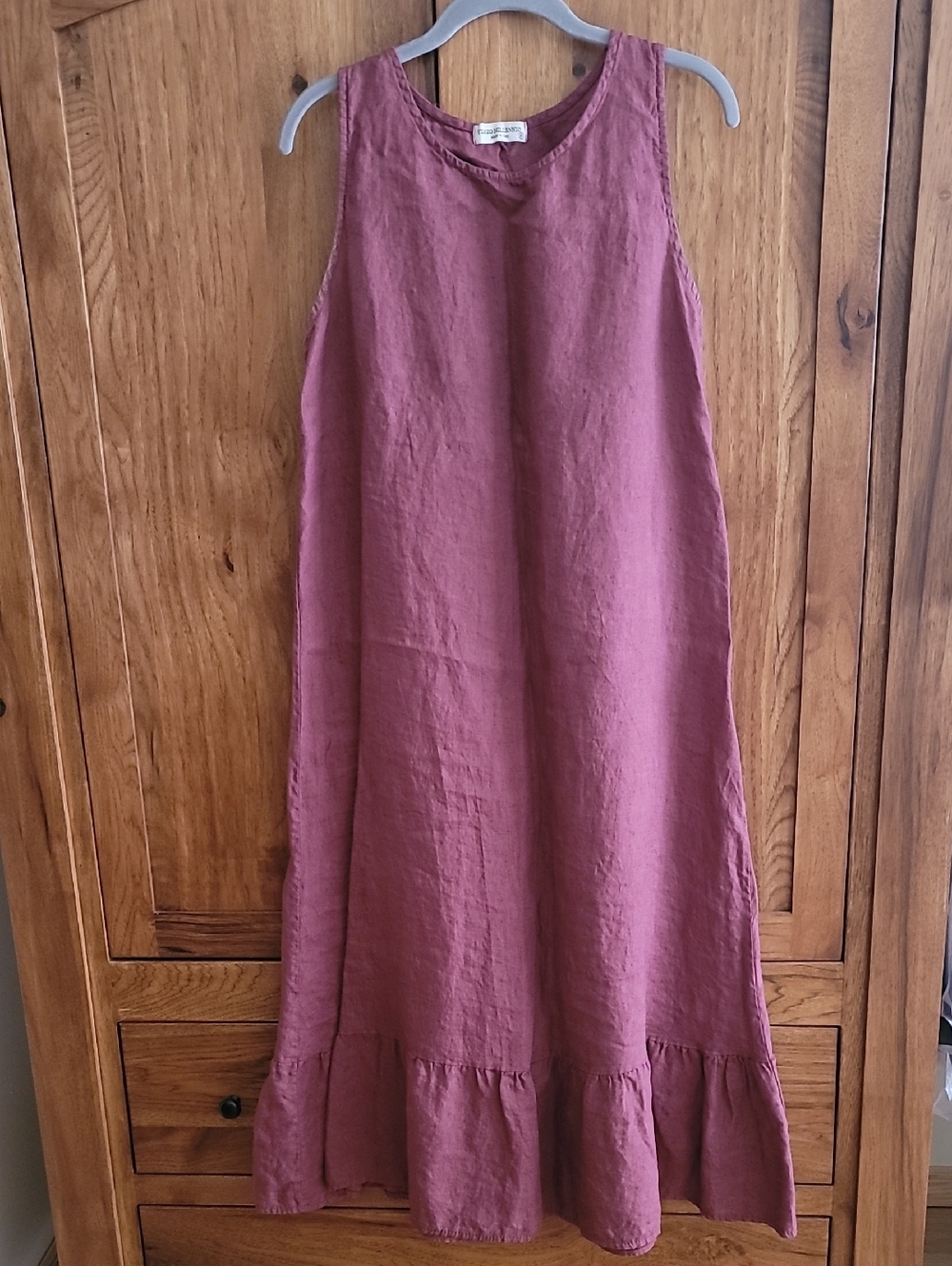 Sleeveless Mauve 100% Linen Midi Skirt Dress